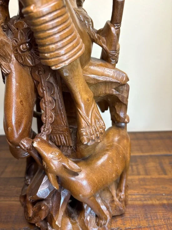 Vintage Folk Art Hand- Carved Wood Sculpture Depicting A Tribal Man - Picture 3 of 16